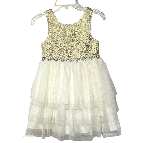 AMERICAN PRINCESS Ivory Metallic Gold Jacquard Dress Girl's 6X/7 Wedding Formal‎ - Picture 1 of 14
